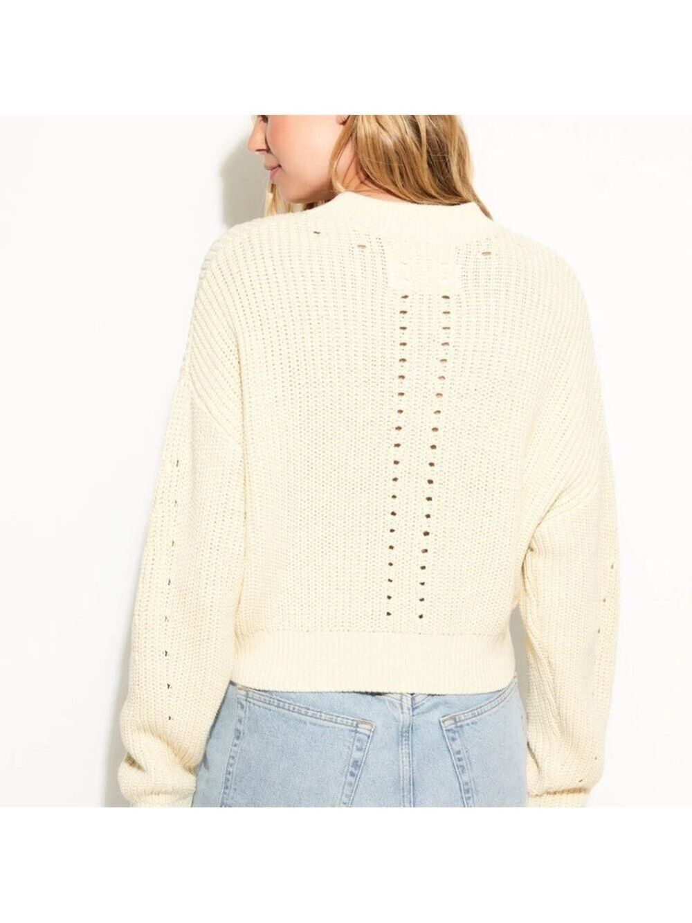 Spiritual Gangster Cream Cotton Cashmere Harper Women’s Cropped Sweater Size L - Picture 2 of 10